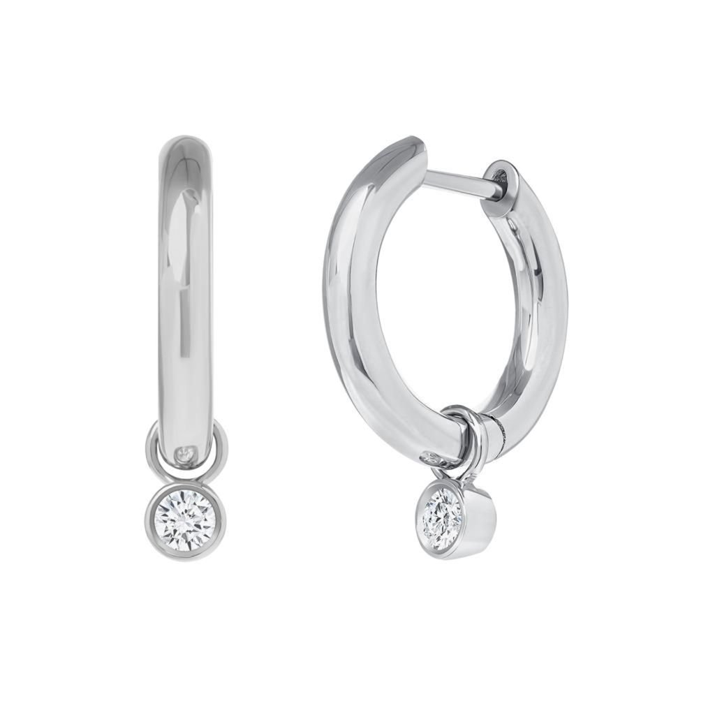 14k White Gold 17 Mm Height 014 Ct Diamonds Hoop Earrings
